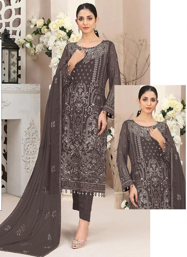 Georgette Brown Eid Wear Embroidery Work Pakistani Suit